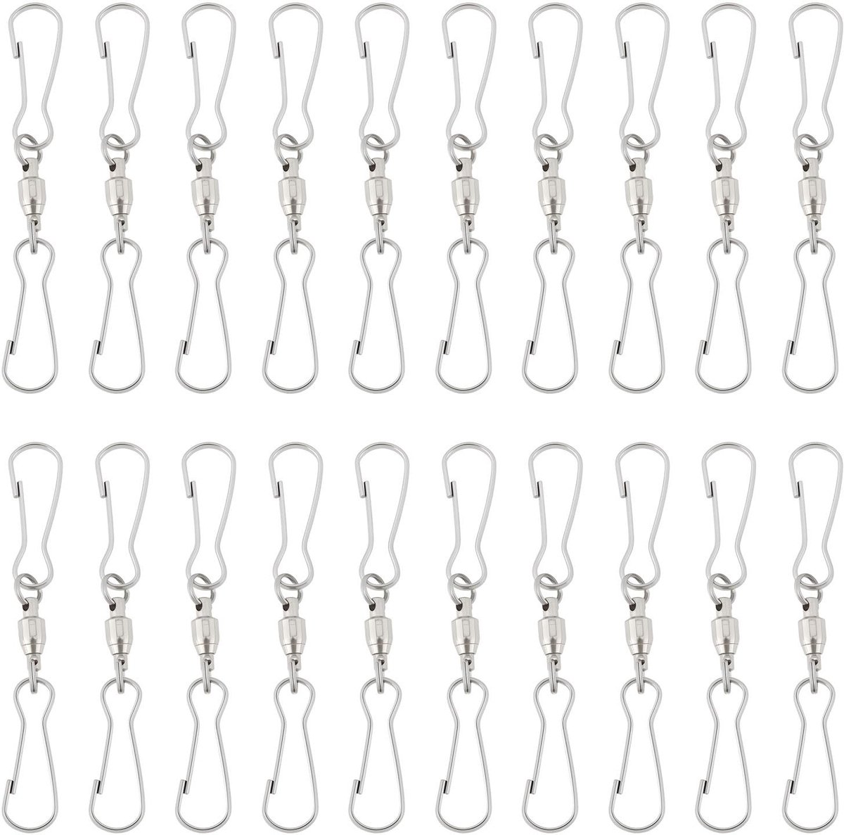 Dailygoods- Haak 20 Stuks - Rvs Swivel Haken - Ophanghaken voor Buitendecoraties - Lichtgewicht 6,7x0,9x0,2 cm - Duurzaam en Corrosiebestendig - Ophanghaak