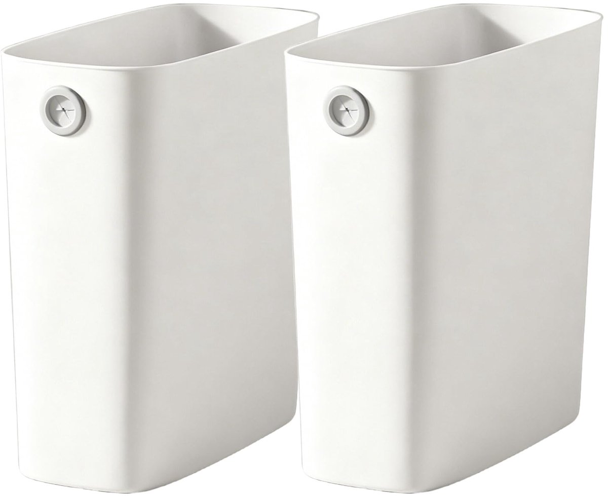 prullenbak, kunststof slanke prullenbak, rechthoekige vuilnisbak voor slaapkamer, badkamer, kantoor, keuken (Wit*2Pcs)