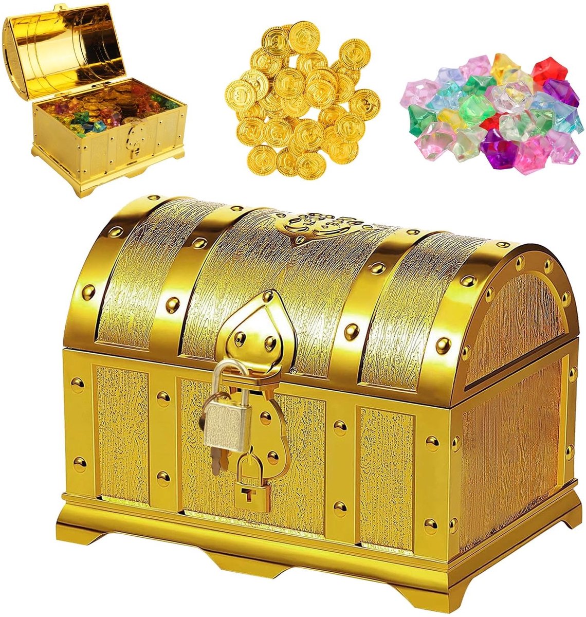 SolidKeus - Schatkist met Gouden Munten voor Kinderen, 14x11x10cm