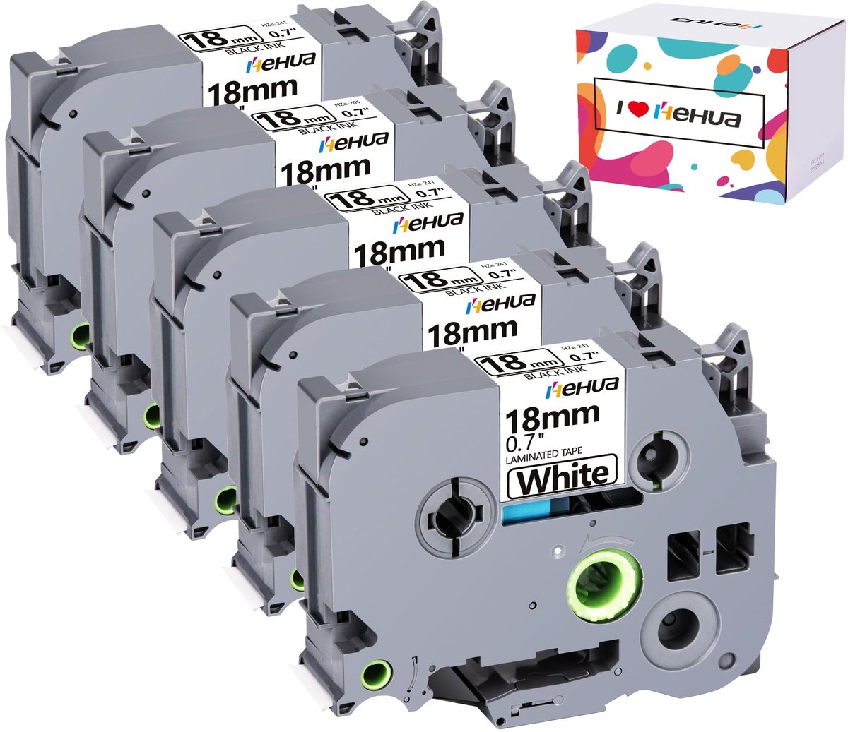 SolidKeus - 5x Compatibele Label Tape voor Brother P-touch 18mm x 8m Zwart op Wit