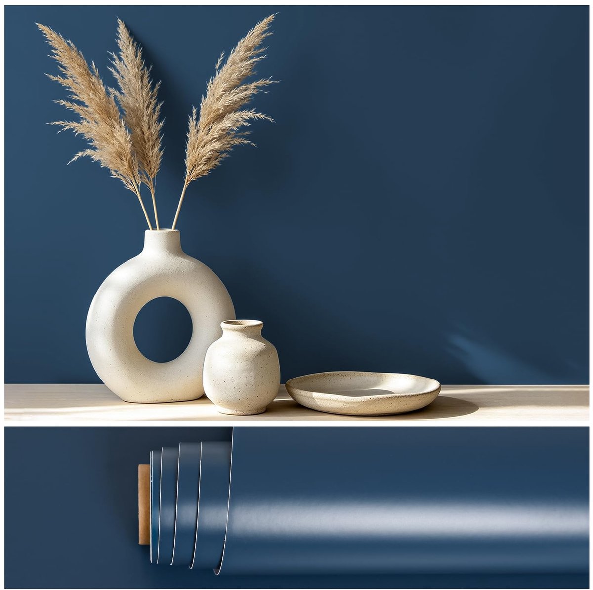 SolidKeus - Zelfklevend Marineblauw Behang Vinyl voor Woonkamer en Badkamer
