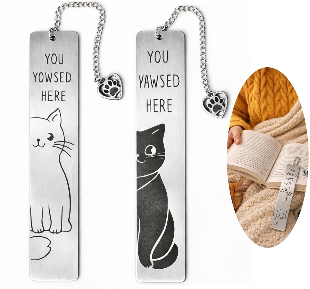 SolidKeus - Set van 2 Elegante Metalen Boekenleggers met Kat Motief