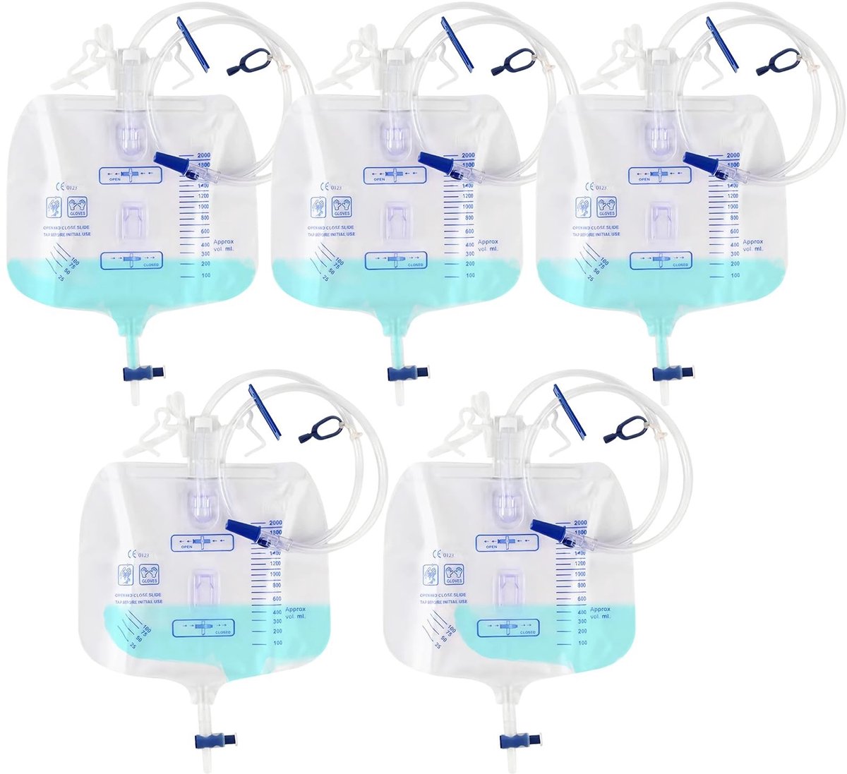 SolidKeus - Set van 5 Urineopvangzakken 2000ml met Slang