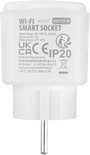 Achterkant van een witte GreenBlue GB735 W Wi-Fi slimme stekker met specificaties en keurmerken.