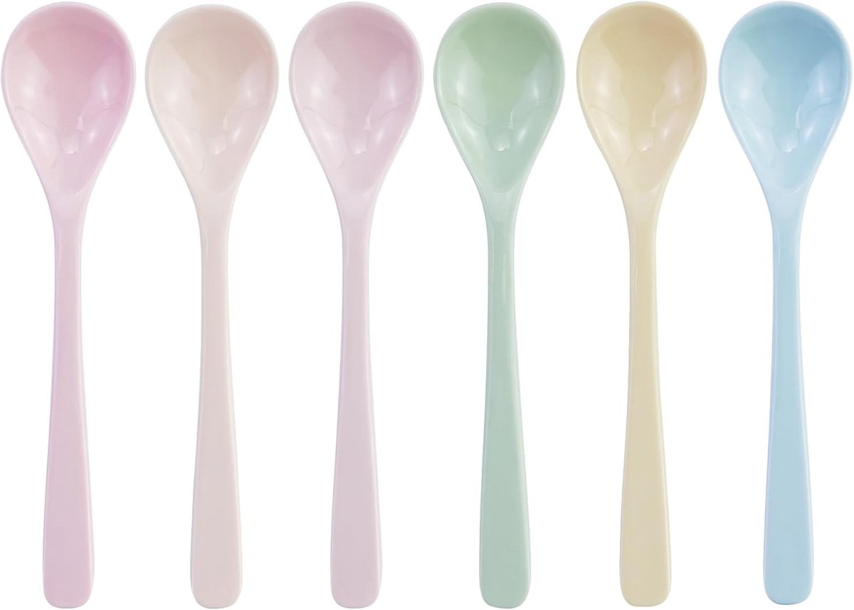 6 stuks ronde plastic lepels, lepels met lange steel, herbruikbare jamlepel, voor koffie, ijs, jam, ei, soep, keuken (5 kleuren)