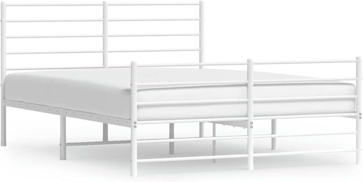 Stalen bed met hoofdeinde en voeteneinde, robuuste structuur in wit, 120 x 190 cm, met geïntegreerde lattenbodem en opbergruimte onderaan (26 cm), ideaal voor moderne slaapkamers