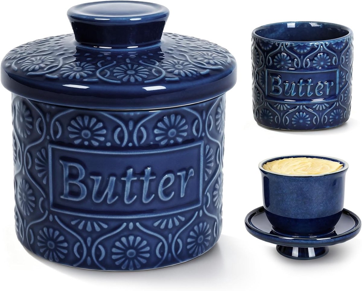 Botervloot met watergekoeld deksel - kerstcadeau voor de keuken - blauw