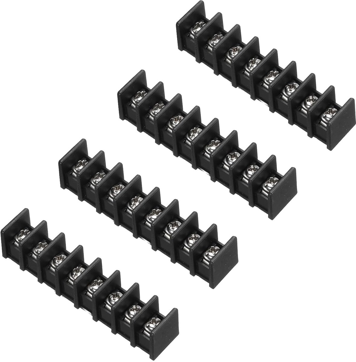 Klemmenblok met 8 posities, 6,7 x 1,4 cm, 300 V, 20 A, stap 8,25 mm, PA66, eenvoudige montage op printplaten, schroefklemmen, 4 stuks, zwart