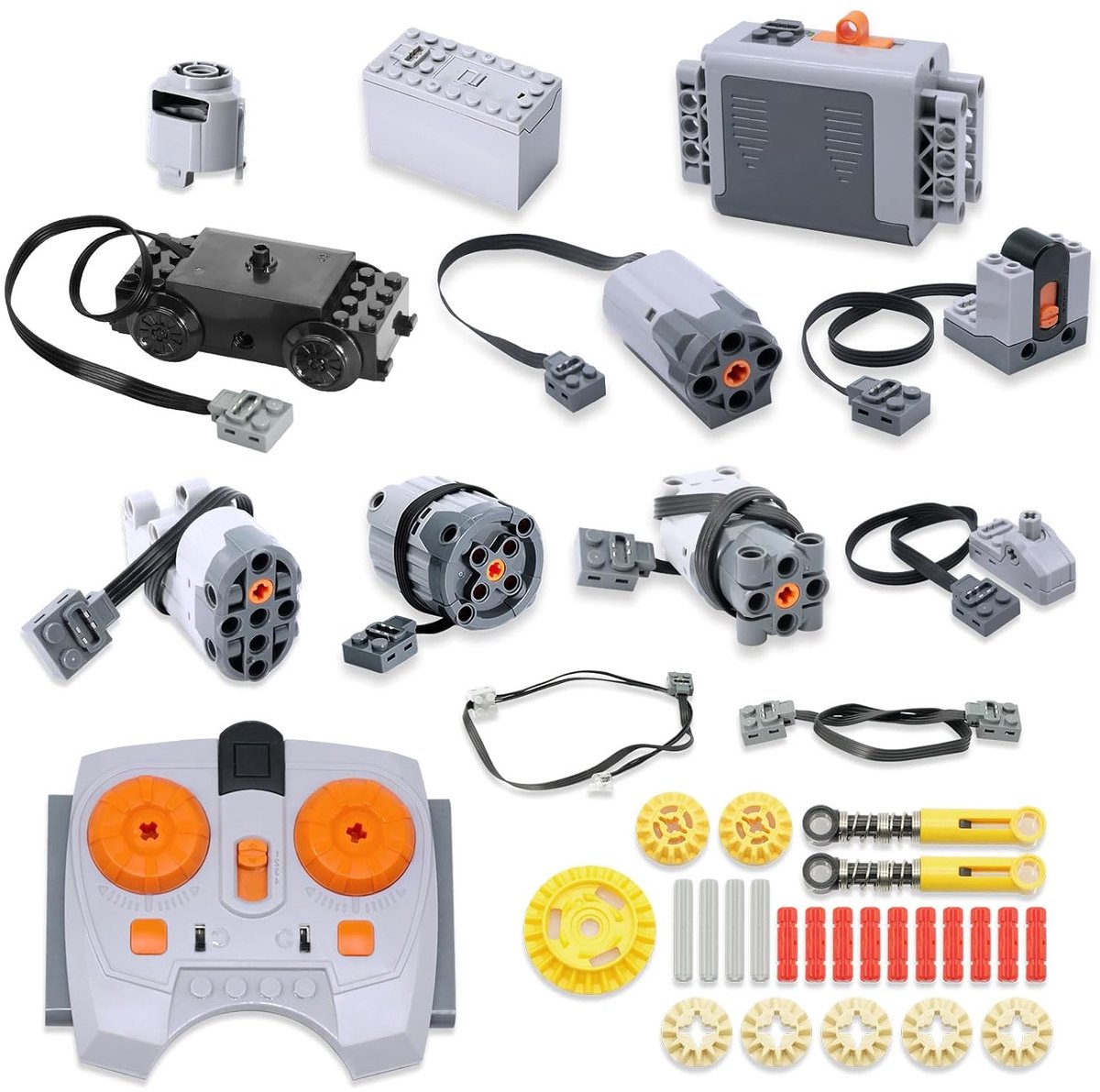 Power Speelgoedset, 45 stuks elektrische speelgoedmotoren met M/L/XL/servo/treinmotor, batterijbox, IR-afstandsbediening, verlengkabel