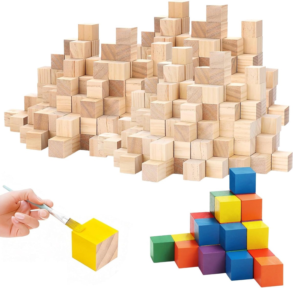400 Stuks Houten Kubussen, 10mm Kleine Houten Kubussen, Onbehandeld Vierkante Dobbelstenen, Natuurlijke Kleine Blokken voor Schilderen, Decoratie, Doe-Het-Zelf Knutselen (400)