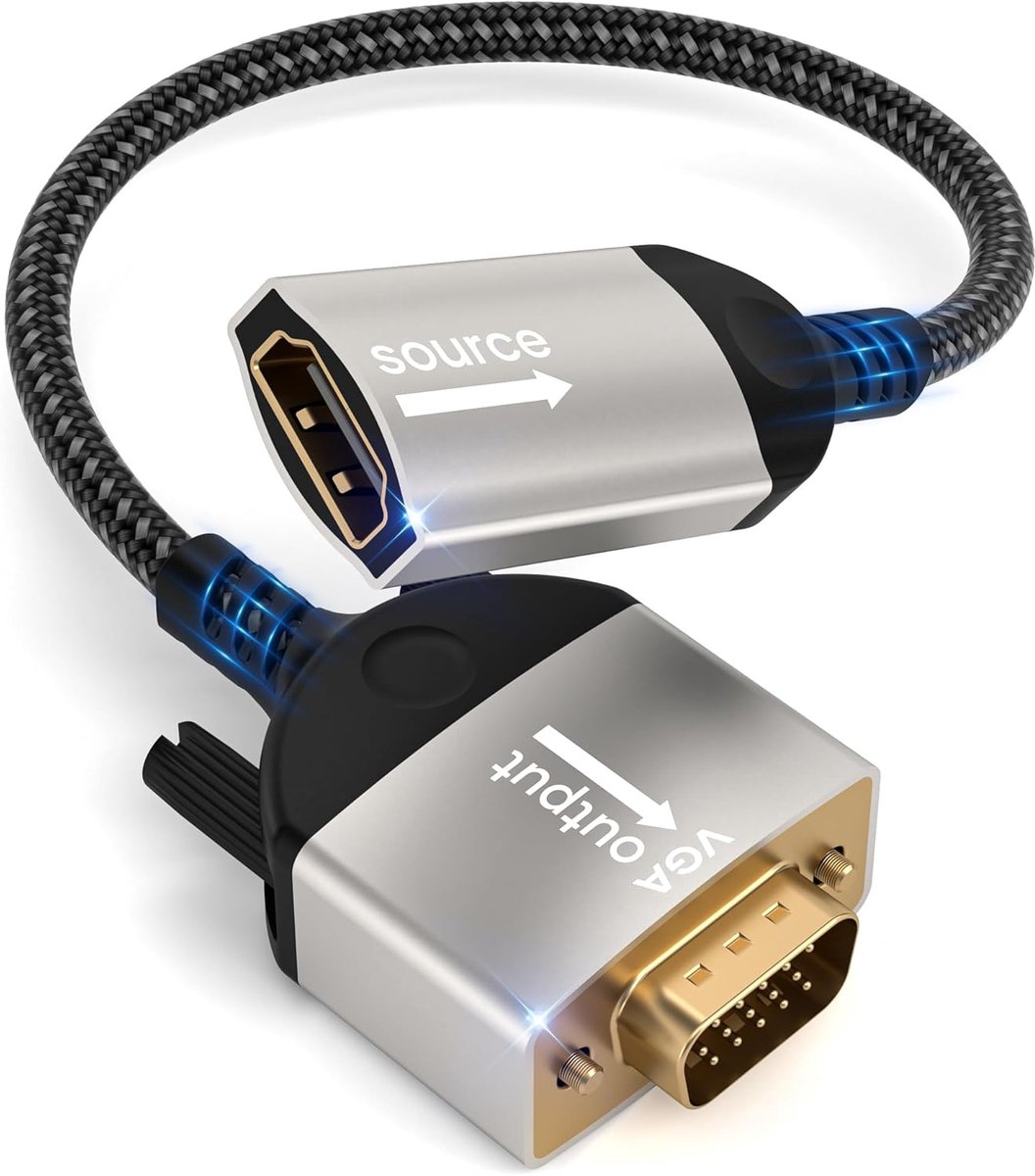 HDMI naar VGA-adapter,HDMI vrouwelijk naar VGA mannelijk adapter,nylon gevlochten 1080p unidirectionele HDMI naar vga monitor/tv-adapter voor laptop,pc,tv-stick,HDTV,dvd-speler,monitor,projector