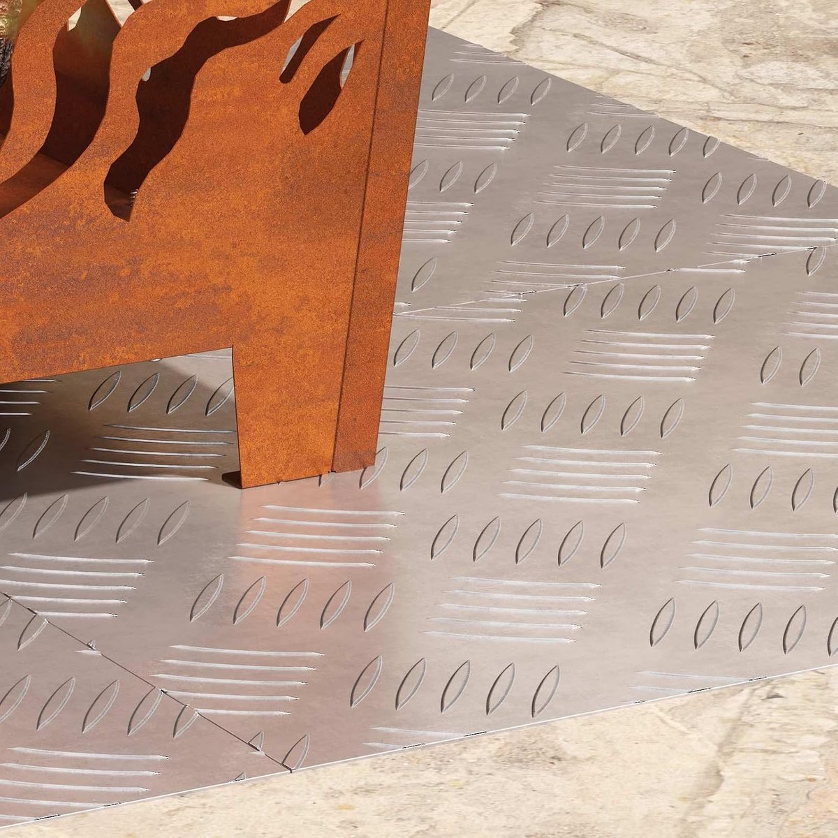 Trap Treden 4 Stuks Zilver 50x40 cm | Moderne checkerplate, antislip ontwerp, geschikt voor binnen en buiten, eenvoudig te reinigen