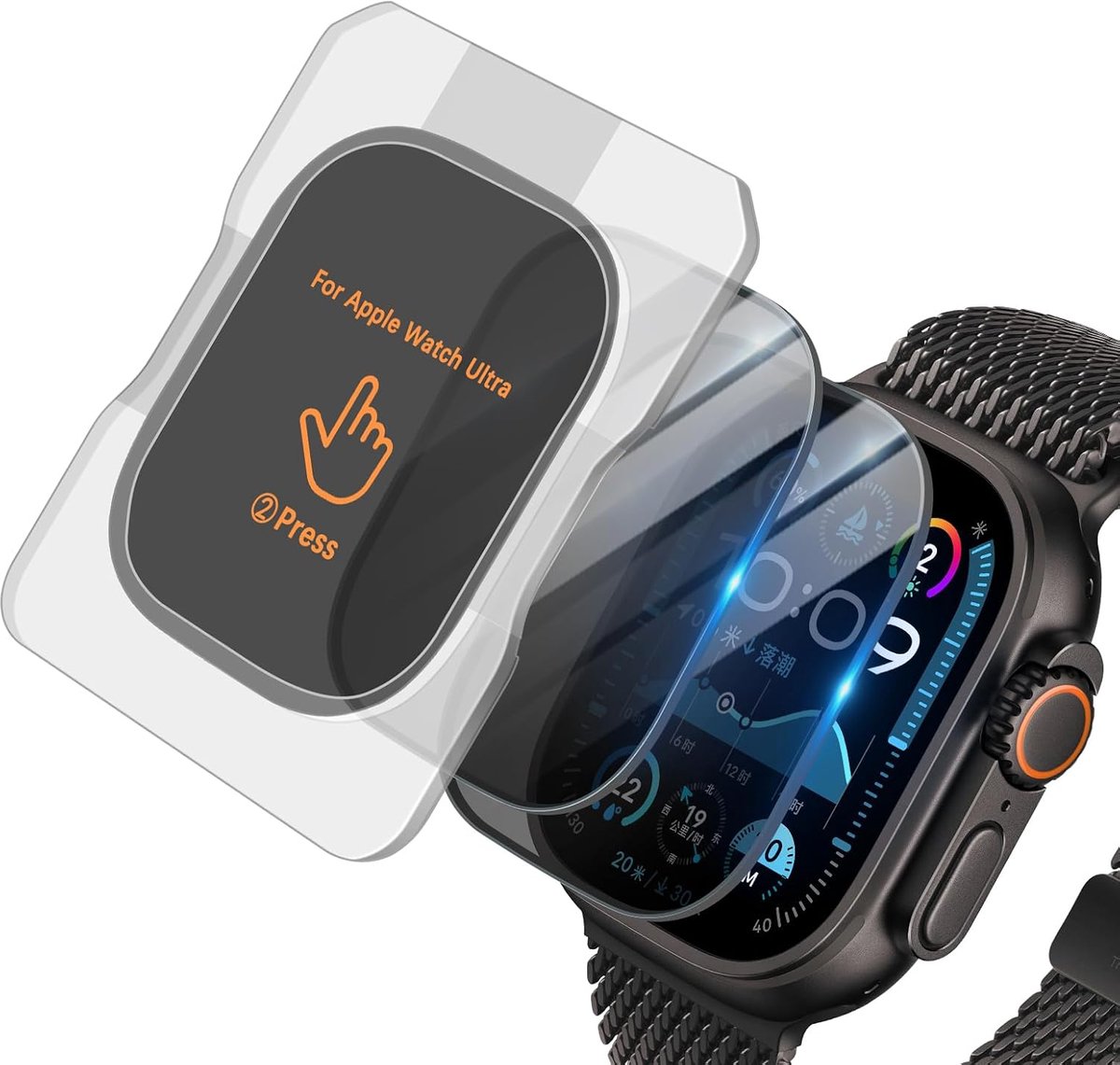 3 stuks, compatibel met Apple Watch Ultra 2/Ultra 49 mm, privacy-displaybescherming met automatische uitlijning toolkit, 9H gehard glas, bescherming, krasbestendig, gevoelige touch voor iWatch