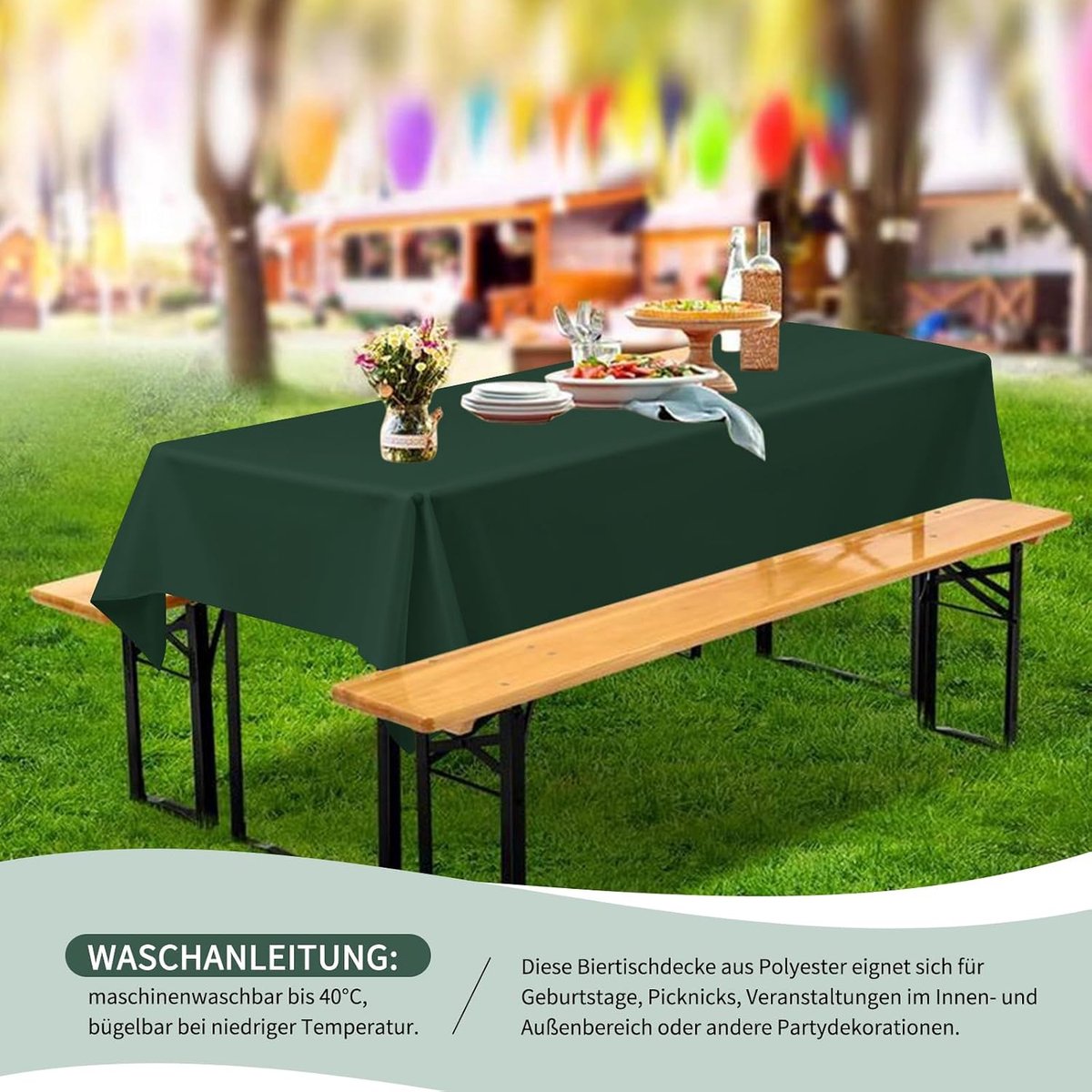 Tafelkleden, 260 x 110 cm, jachtgroen, biertafelkleden voor biertent, ondoorzichtige polyester biertafelkleden, wasbare tafelhoezen voor banketten buiten, jachtgroen