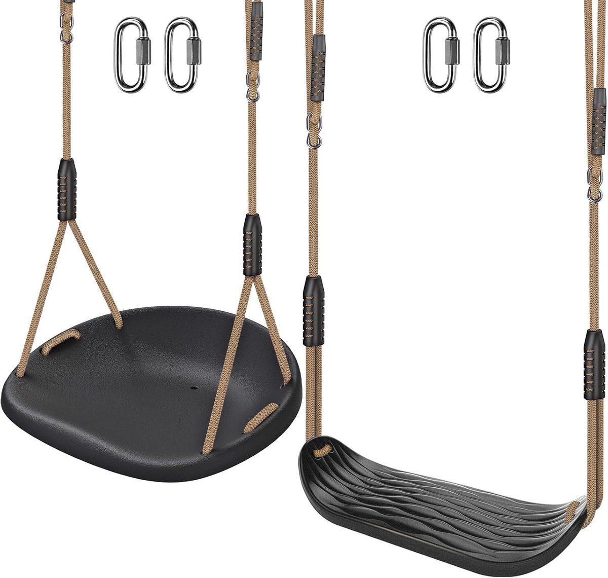 Set van 2 zware plastic schommelstoelen met verstelbaar touw en snelverbinding, vervangende schommelset accessoires voor kinderen en volwassenen, binnen/buiten achtertuin speeltuin
