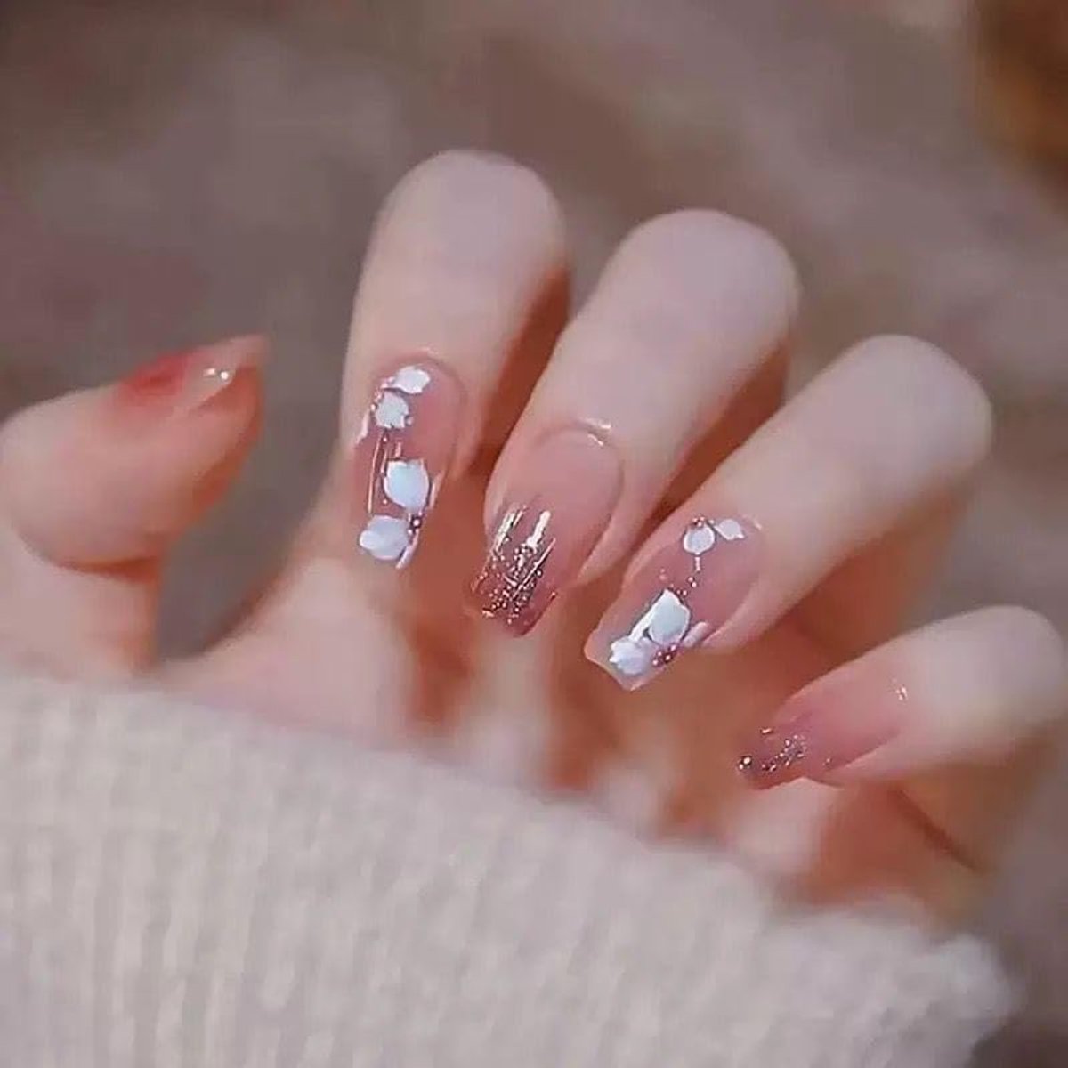 24 stuks press-on, jelly-gel en glanzend, ronde herbruikbare kunstnagels, acrylnagelset voor manicure, doe-het-zelf nageldesign, nepnagels, nude roze (nude roze)