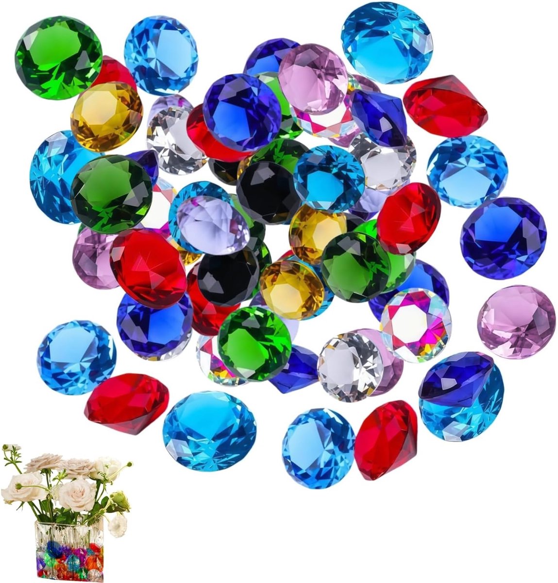 100 stuks acryl diamanten, kleurrijk, 20 mm, kunstdiamanten, kunststof sieraden, diamanten, decoratie, kleurrijke kristallen, diamanten, decoratieve stenen voor vazen, piratenschatzoeken