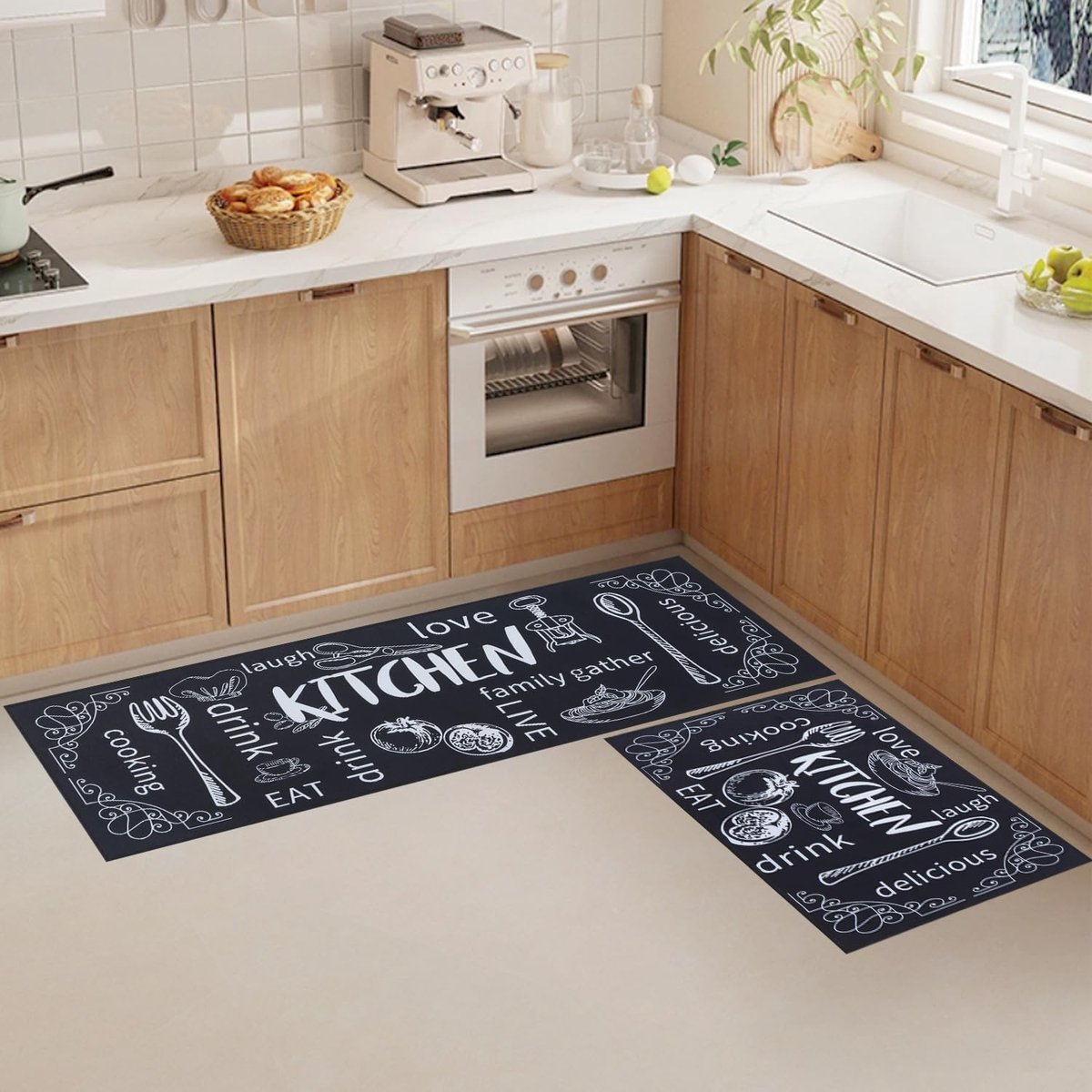 2 stuks keukentapijt antislip wasbaar keukentapijt keukenmatsets voor keuken, hal, eetkamer, hal en woondecoratie, 43 x 75 cm + 43 x 120 cm