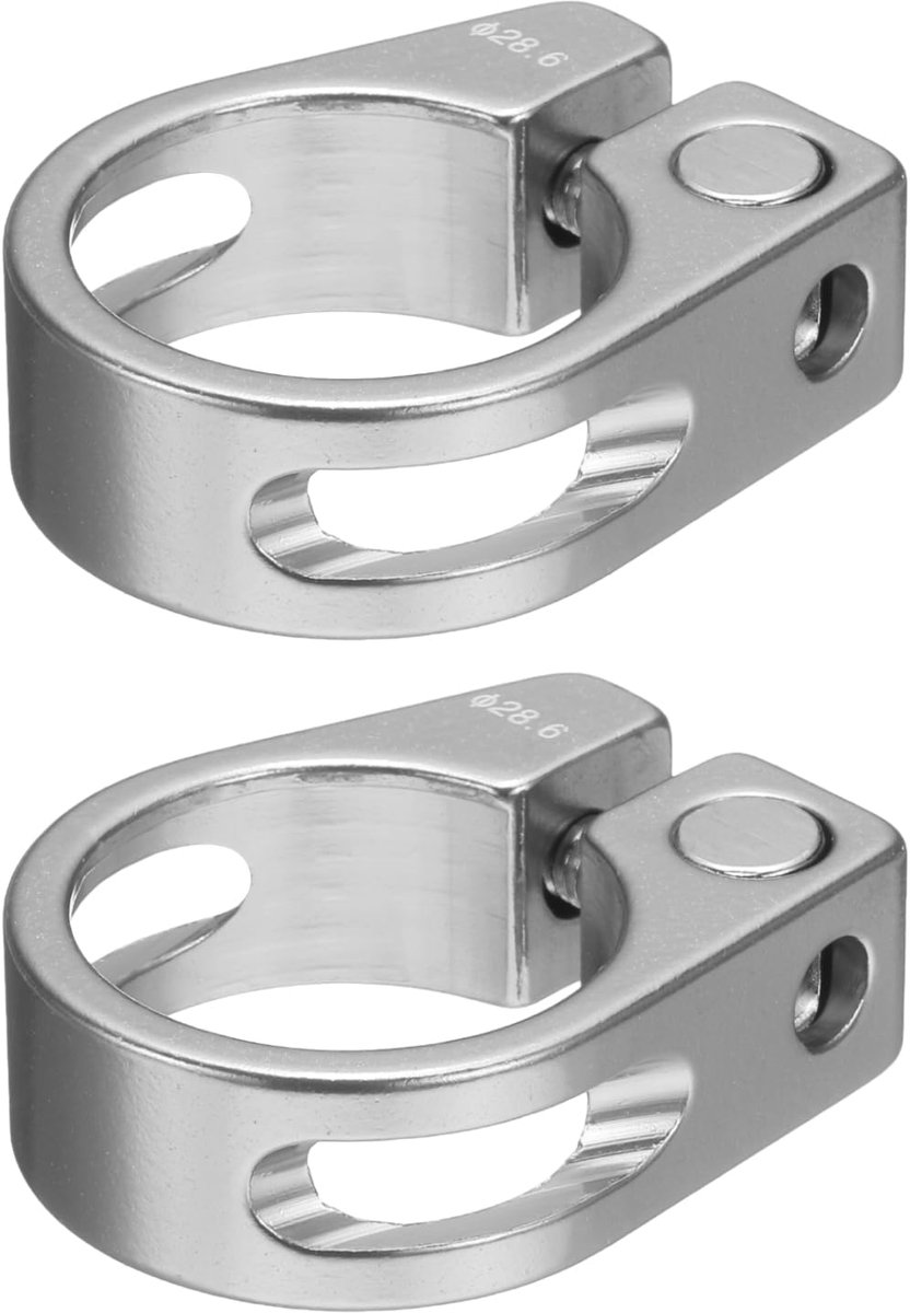 2 stuks fietszadelsteunklemmen, 28,6 mm, fietsclip van aluminiumlegering, fietszadelsteunring met M4-binnenzeskantschroef voor 25,4 mm fiets, racefiets, steunbuis, zilver