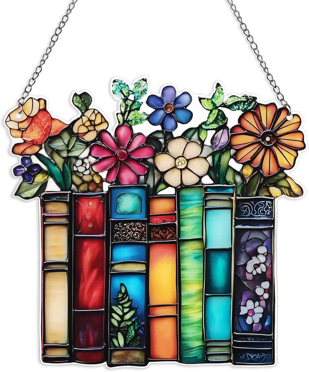 Geschenken voor Vrouwen Boek Bloem, Kleurrijke Acryl Auto Charm Opknoping Ornament voor Mom Home Window Decor Tuin