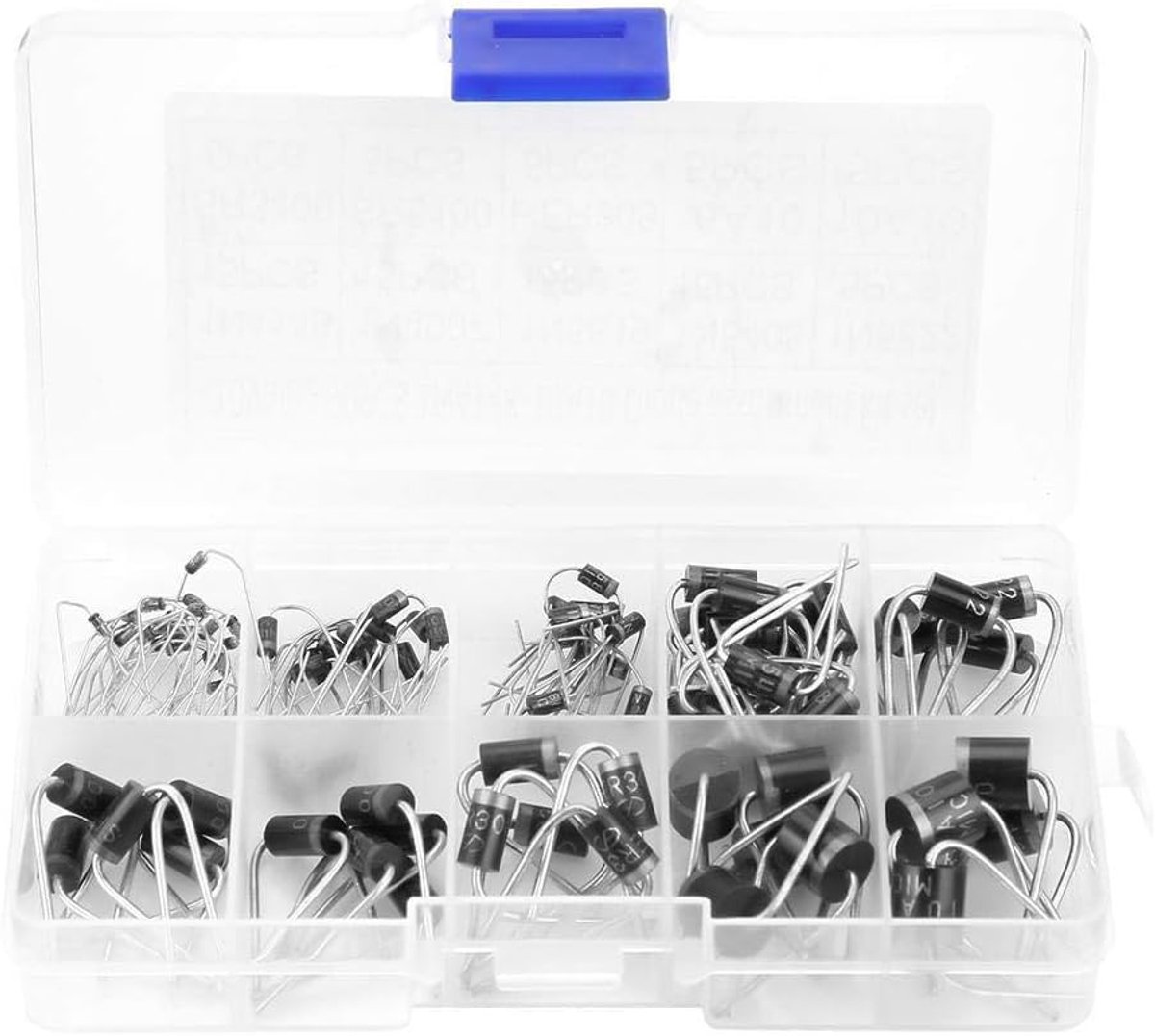 90 stuks, 10 waarden diode 1n4148-10a10 gelijkrichter, diodes, assortiment, elektronische kit met opbergdoos