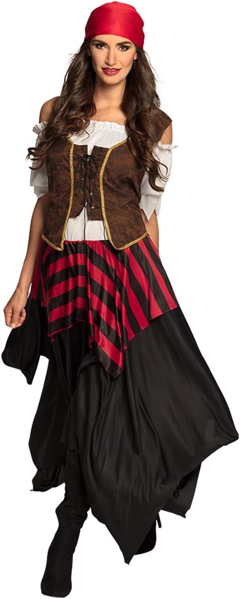 - Piratenkostuum Tornado voor dames | Met jurk, korset en hoofddoek voor carnaval en themafeest