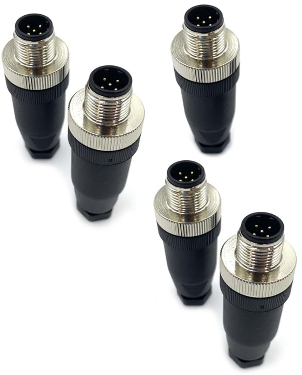 5 stuks M12 5-polige B mannelijke gecodeerde ronde connector, bekabelde sensor 12 mm ter plaatse gemonteerd, IP67 industriële cirkelvormige stekker, onafgeschermd, met rechte connector, code 125 V, 4