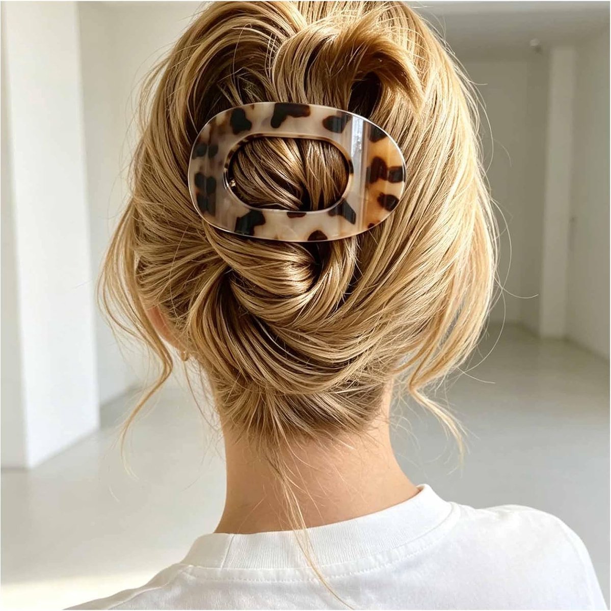 Haarspeld, plat, luipaardpatroon, acryl, luipaardpatroon, groot, sterk, minimalistisch, antislip, eendensnavel, decoratief accessoire (grijs)