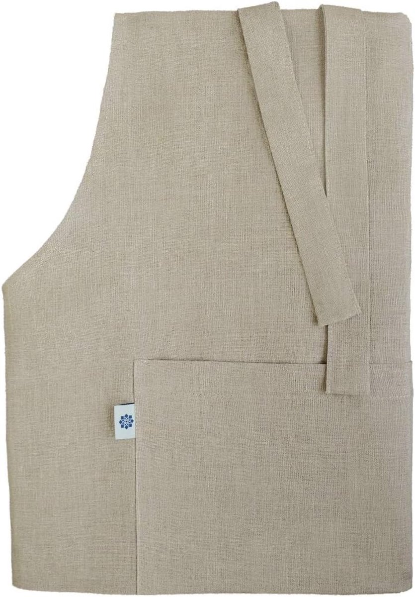 & Cotton Schort Keuken Schort Dames Heren Vrouwen Mannen Kami – 100% Linnen, Beige Natuur (70 x 100 cm) Lang Huishoudelijke Koken Schort voor Het Koken Bakken Bakkerij Restaurant Bloemenwinkel