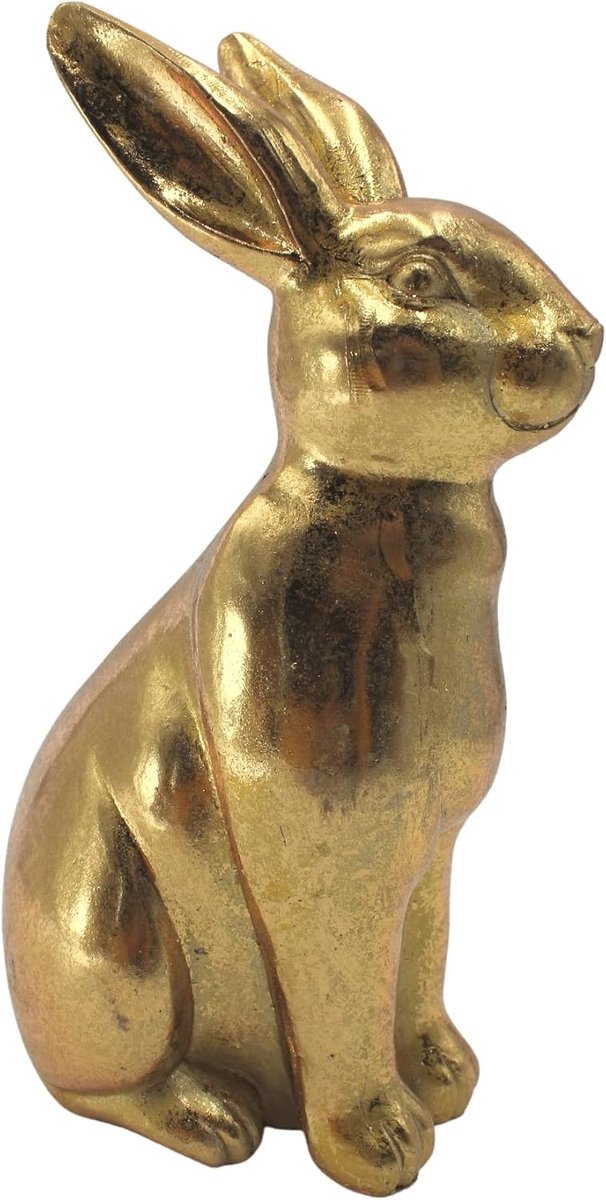 Gouden konijn van polyresin, paashaas, paasdecoratie, afmetingen: l/b ca. 9 x 5,5 x 16 cm, klein