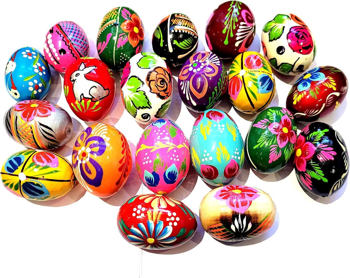 World - Set of 20 Wooden Easter Eggs Hand Painted easter decoration