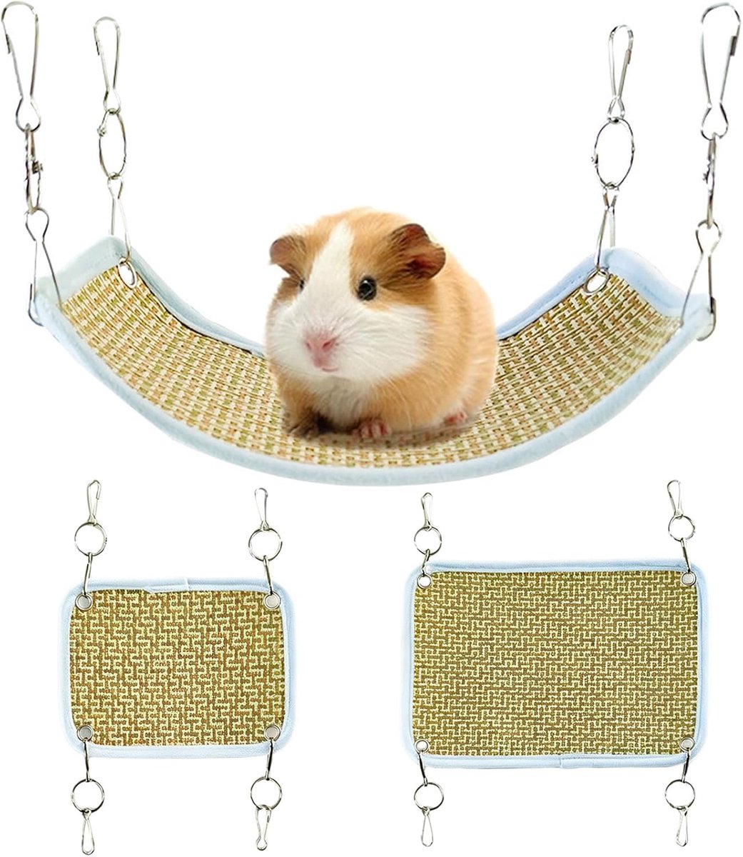 2 stuks hangmatten voor kleine dieren, verschillende maten, hangmat konijnen met metalen haken, cavia-hangmat voor fretten, hamsters, ratten, eekhoorns, chinchilla, kleine dieren