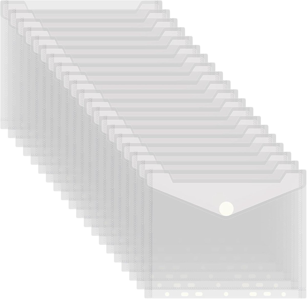 20 stuks documententassen A5, 23 x 18 cm, omslagmappen om op te bergen, documentenmap, zichtvakken met klittenbandsluiting, waterdichte verzamelmappen, voor het organiseren van documenten (7 gaten