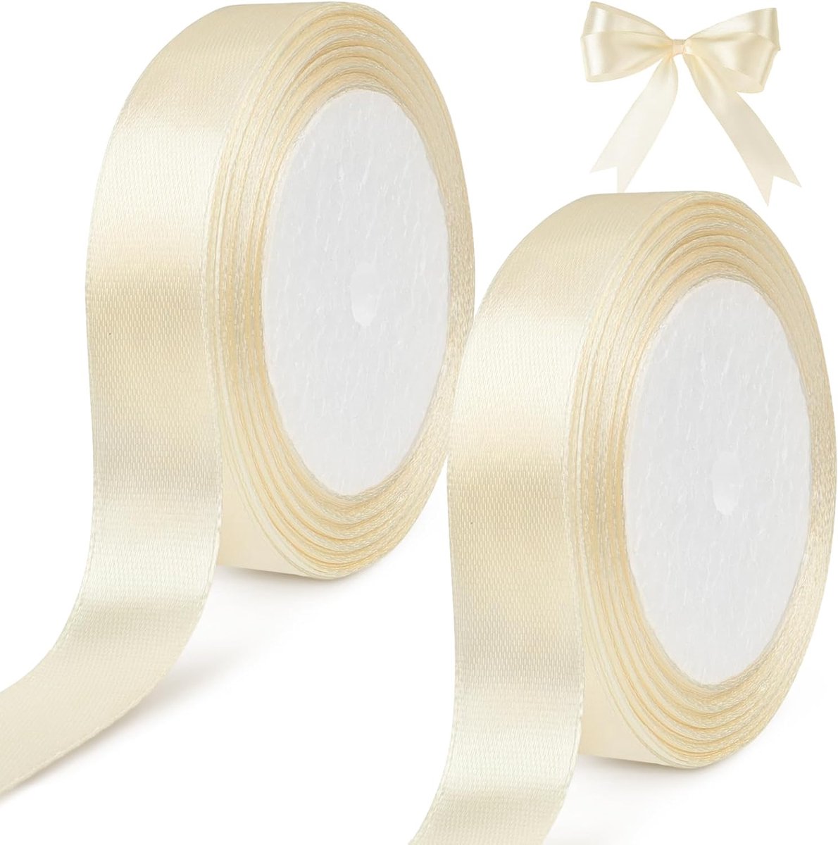 Tenn well Ivoor satijnen lint 20 mm, 44 meter satijnen lint van stof | voor cadeauverpakking, knutselen, haarstrikken, bruiloftsfeest en kerstdecoratie