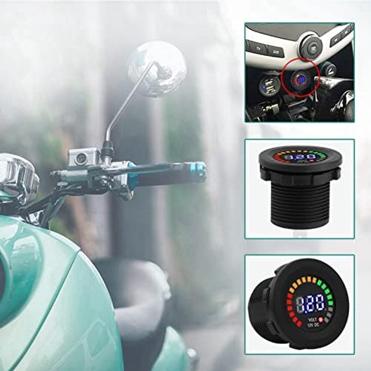 Voltmeter, hoge prestaties, led, spanningsmeter, auto, waterdicht, 12 V, motorfiets, batterijindicator, zwart