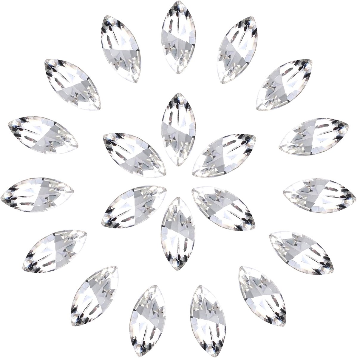 Hotfix strass-steentjes, 7 x 15 mm, glitterstenen voor textiel, paardenoogvorm, kristalstenen voor het knutselen, voor het maken van sieraden, knutselbenodigdheden, kleding, 30 stuks, wit