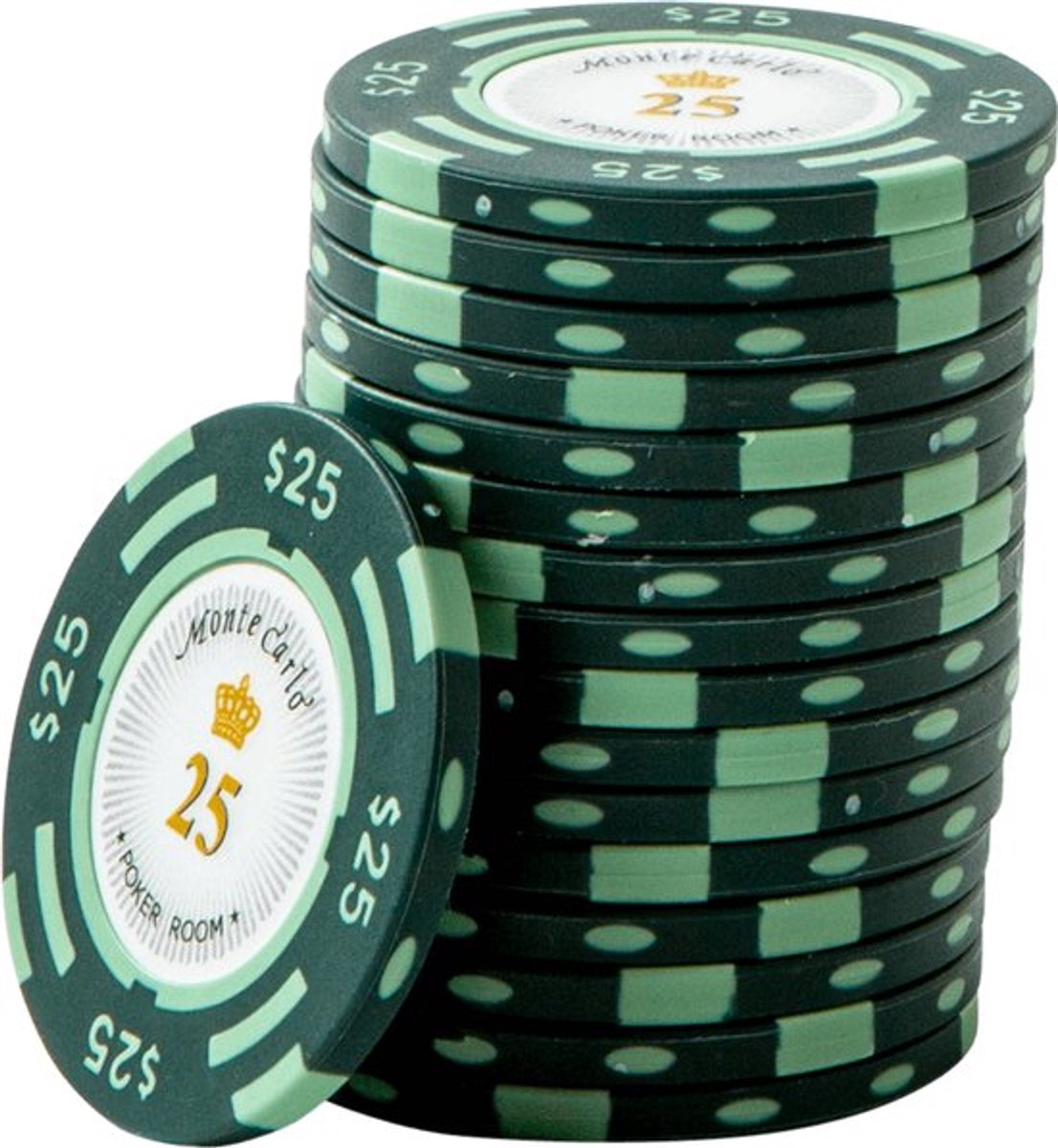 Monte Carlo poker Chips 25 groen (25 stuks) - pokerchips - pokerfiches - poker fiches - clay chips - pokerspel - pokerset - poker set
