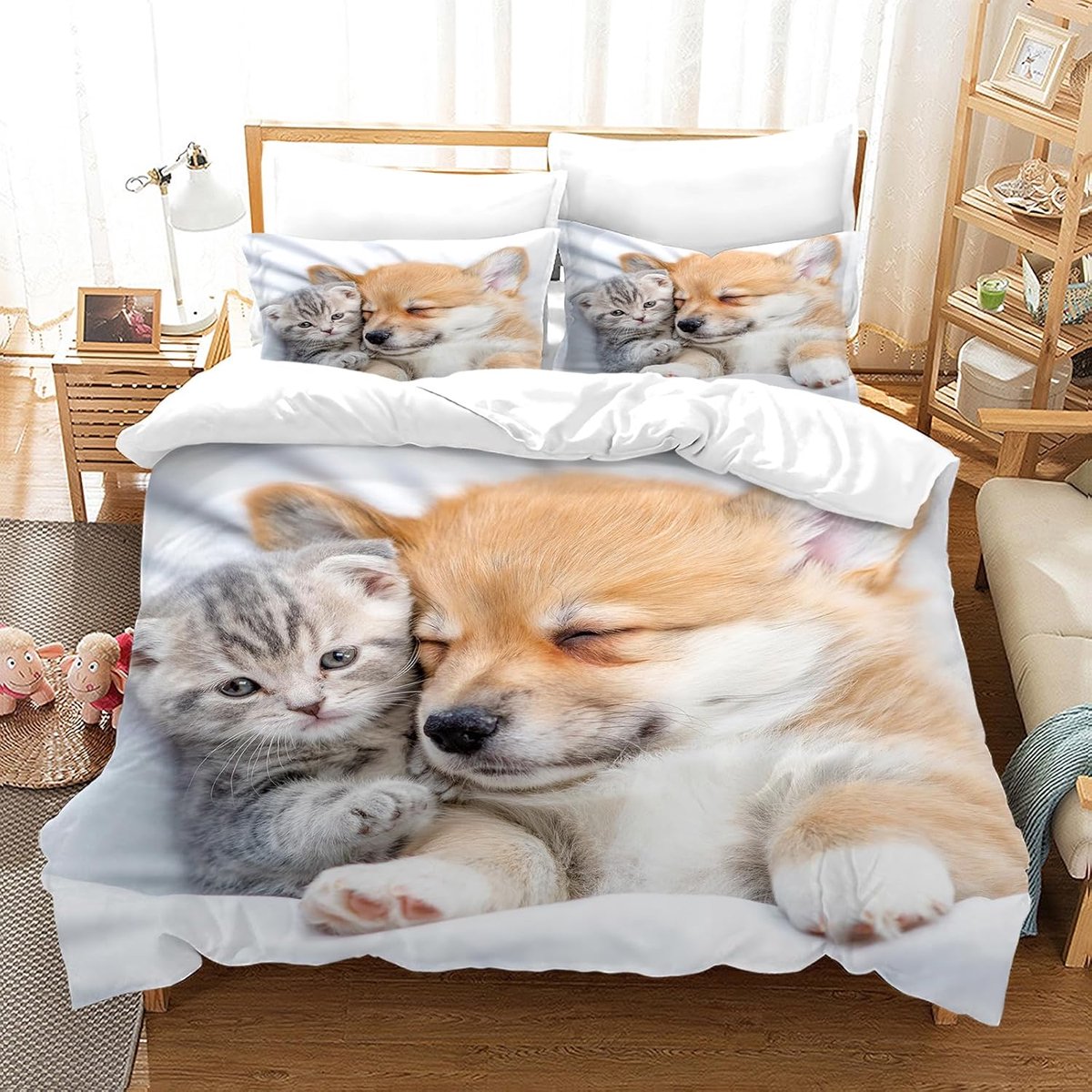 Dekbedovertrek Kat, met dekbedovertrek en kussensloop 65 x 65 cm. Kitty Dekbedovertrek 3D Huisdier Dekbedovertrekset Kat. (Katten en Honden-1, 200 x 200 cm)
