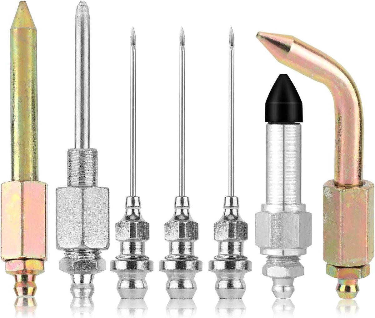 Lasuroa 7st Vetspuit Accessoireset, 3 Vetspuitmonden 1 Naalddispenser en Rubberen Connector 1 Elleboog en Rechte Spuitmond voor Krappe Ruimtes