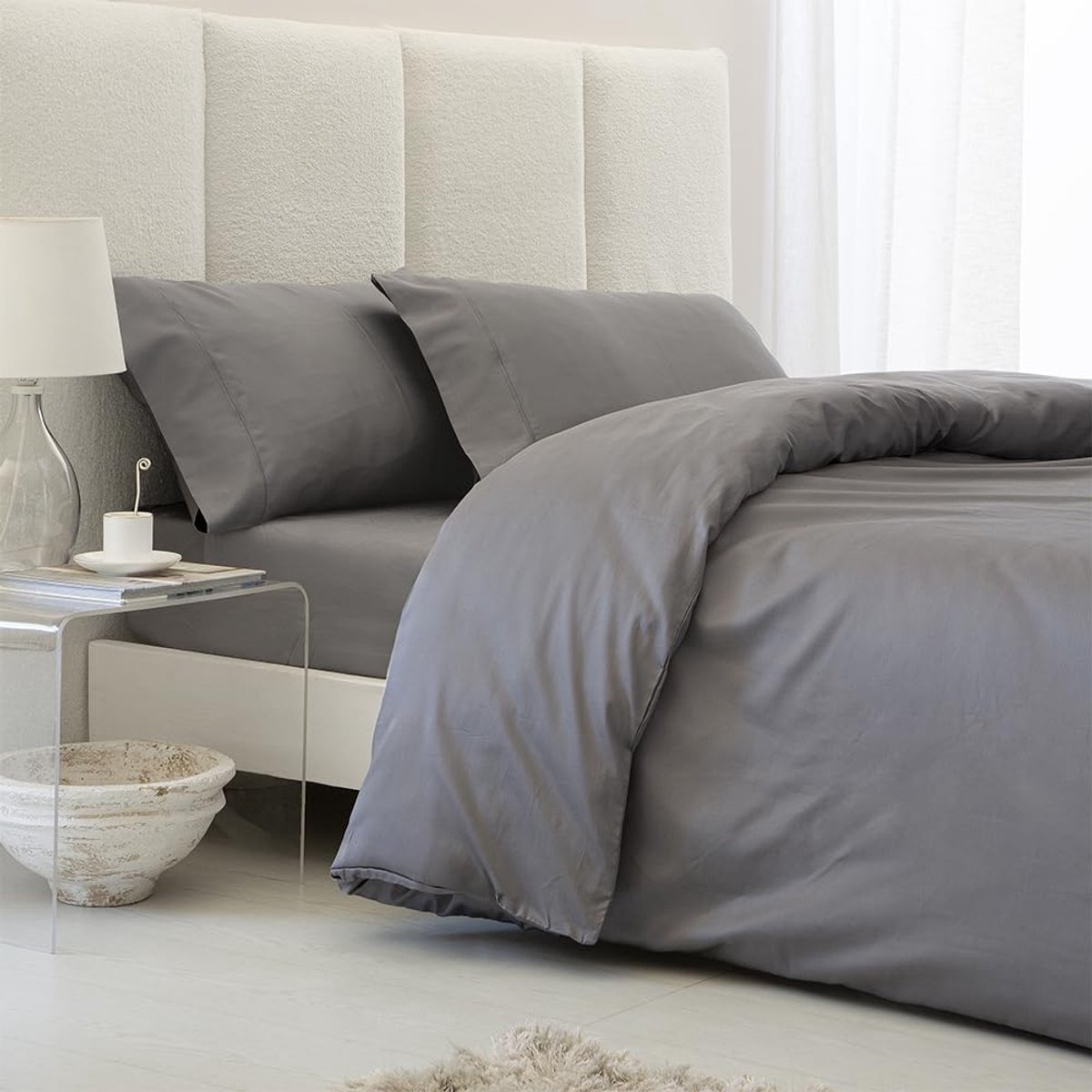 Dekbedovertrek van Egyptisch katoen, draaddichtheid 300, grijs, voor bedden van 150 x 190/200, 100% Egyptisch katoen