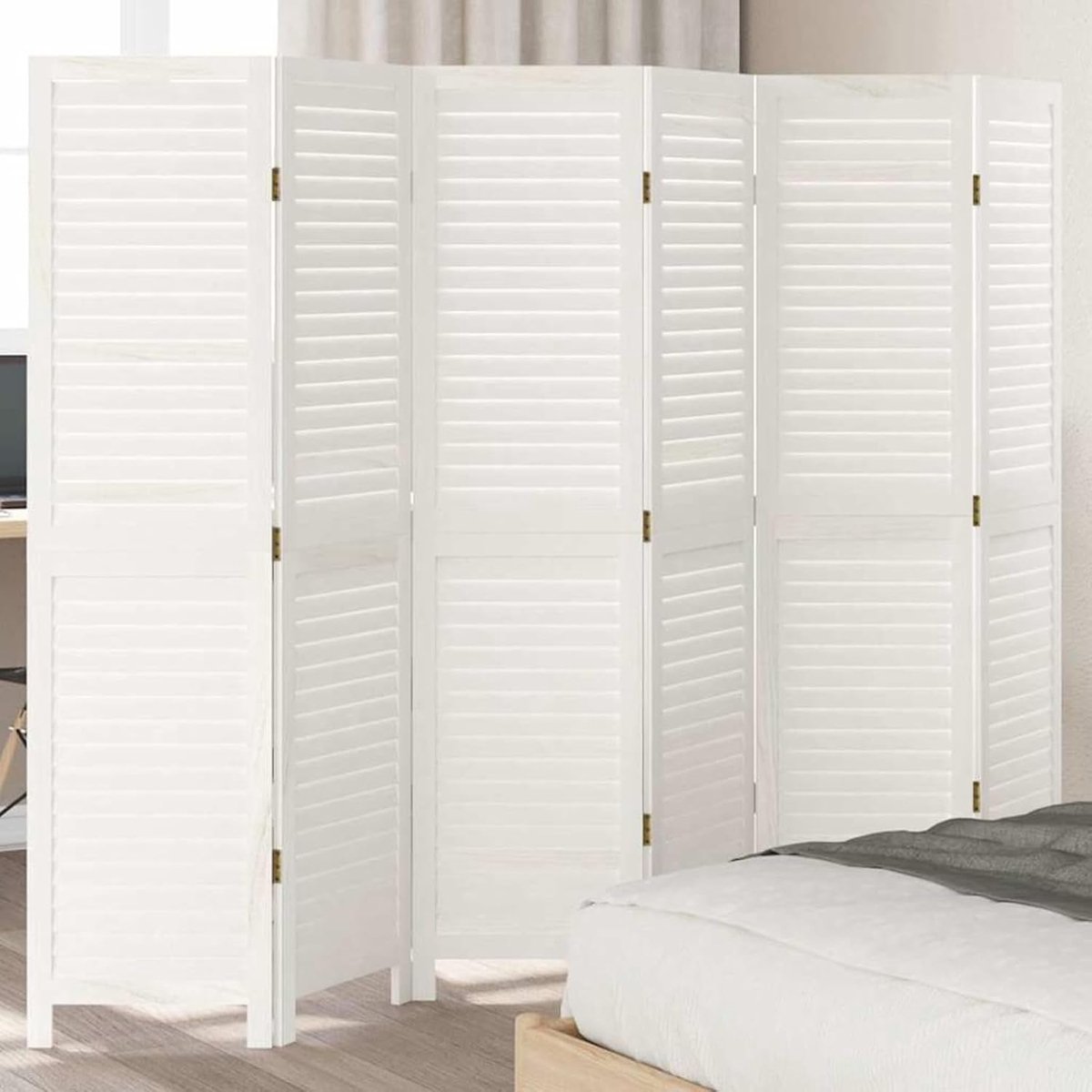 6-delige ruimteverdeler wit massief hout paulownia | decoratief & privacy | 210-215x160 cm | woonkamer & slaapkamer 358841