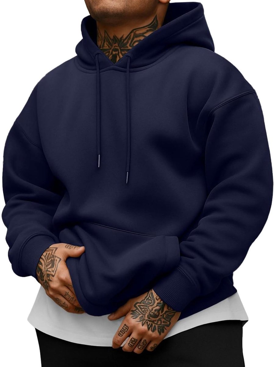 Heren hoodie in grote maten, polarfleece trui met rolkraag en geribbelde randen