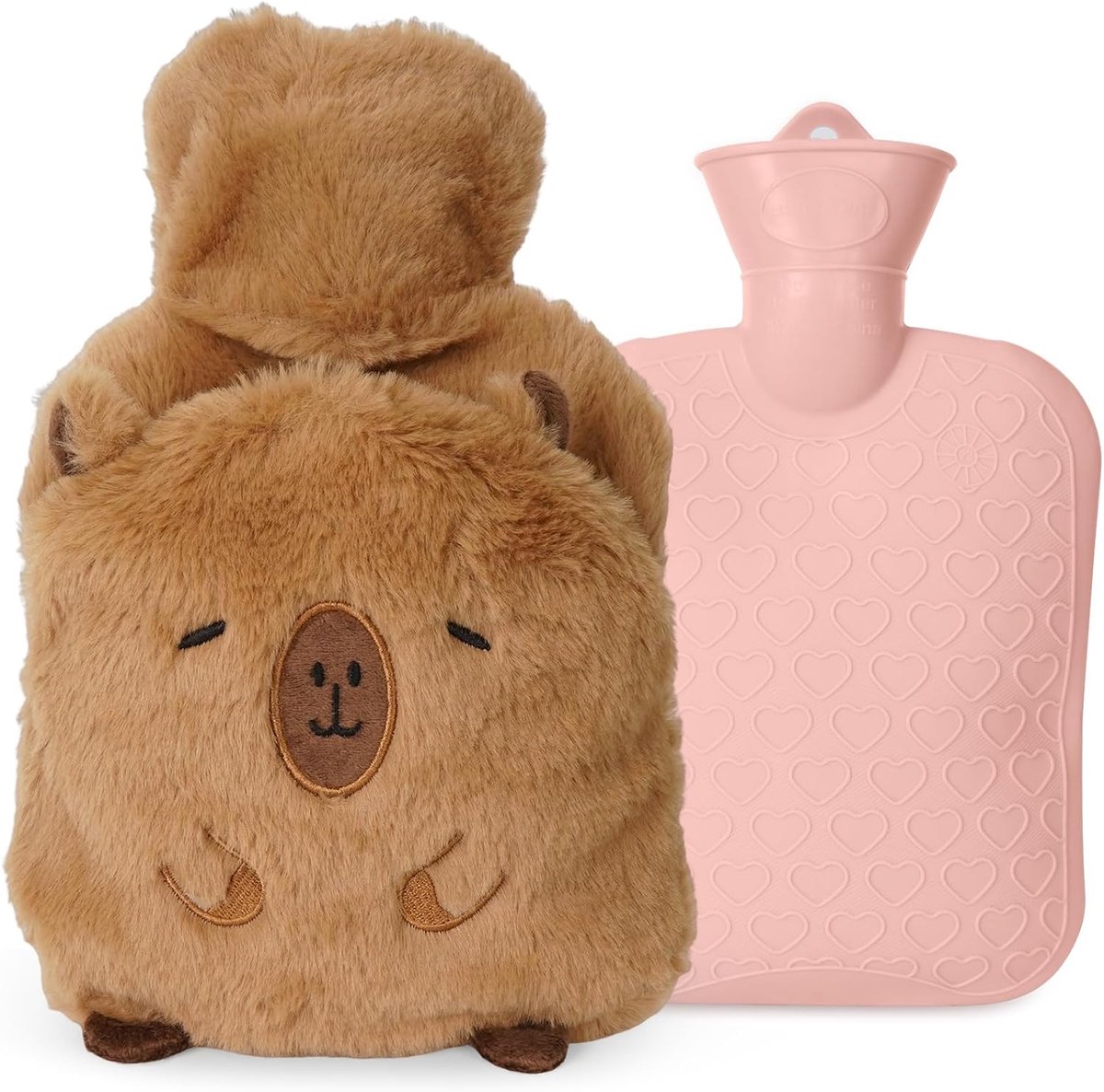 Warmwaterkruik, 1 liter, warmwaterkruik voor kinderen, warmwaterkruik met hoes, schattige pluche warmwaterkruik dier, explosiebestendig en lekvrij, voor reiniging afneembaar, warmtekruik voor