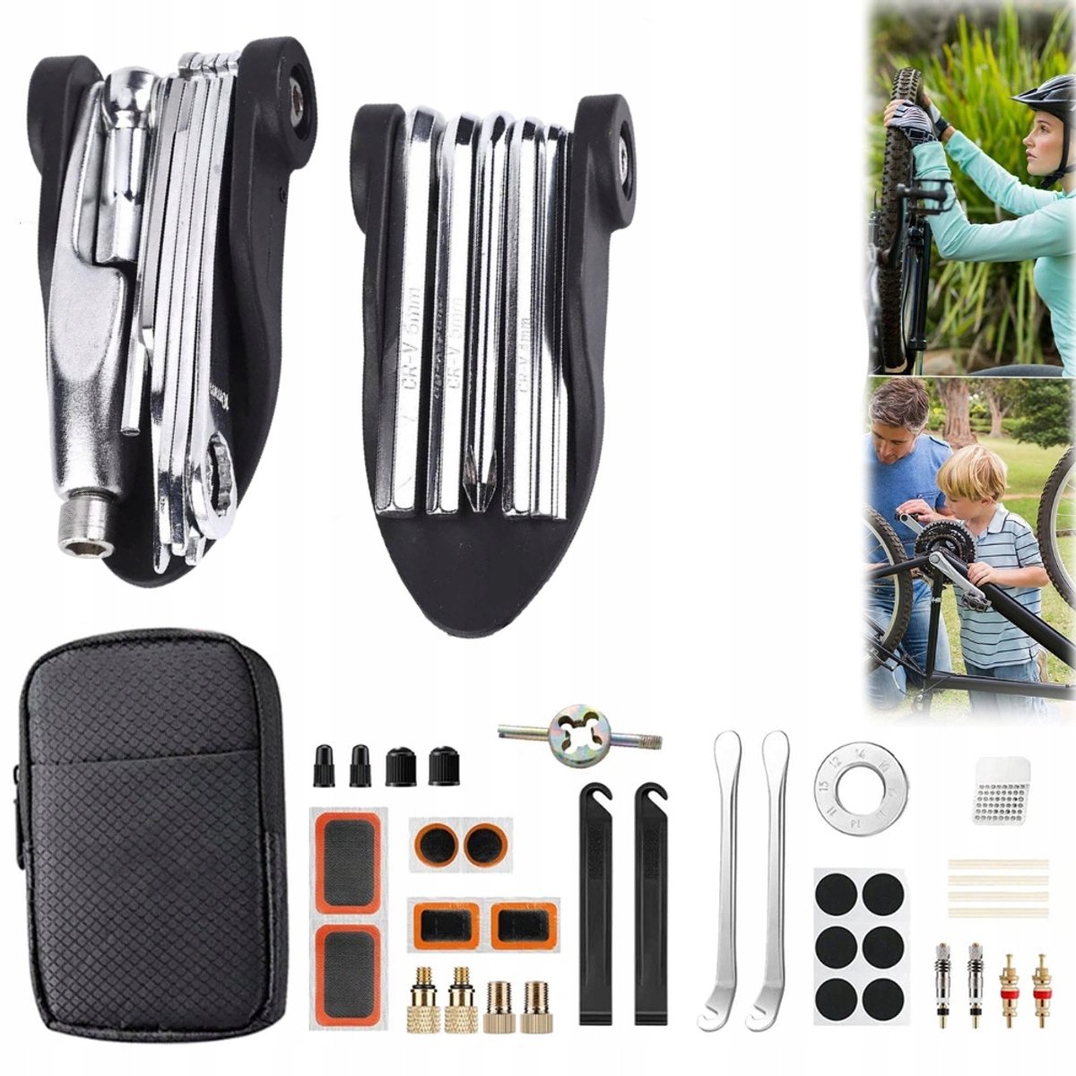 Multitool Fietsreparatieset 17-in-1 met Pomp en Plakset