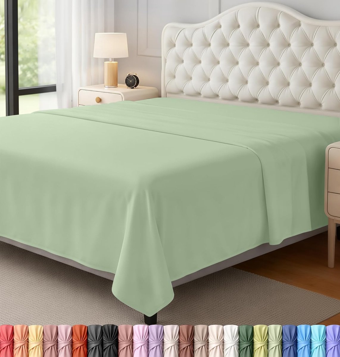 Bedding Bovenlaken - zachte geborstelde microvezelstof - krimp- en kleurbestendig bovenlaken - gemakkelijk te onderhouden, 1 bovenlaken (kingsize, saliegroen)