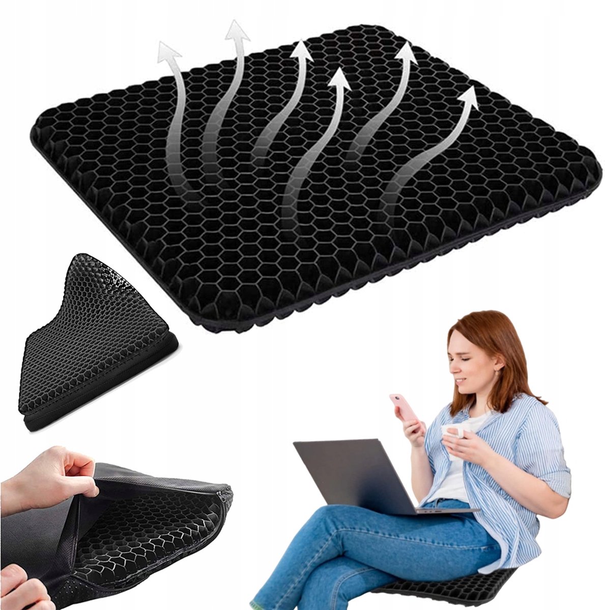 Ergonomische Gel Kussen Anti-slip Zitting voor Bureau & Auto