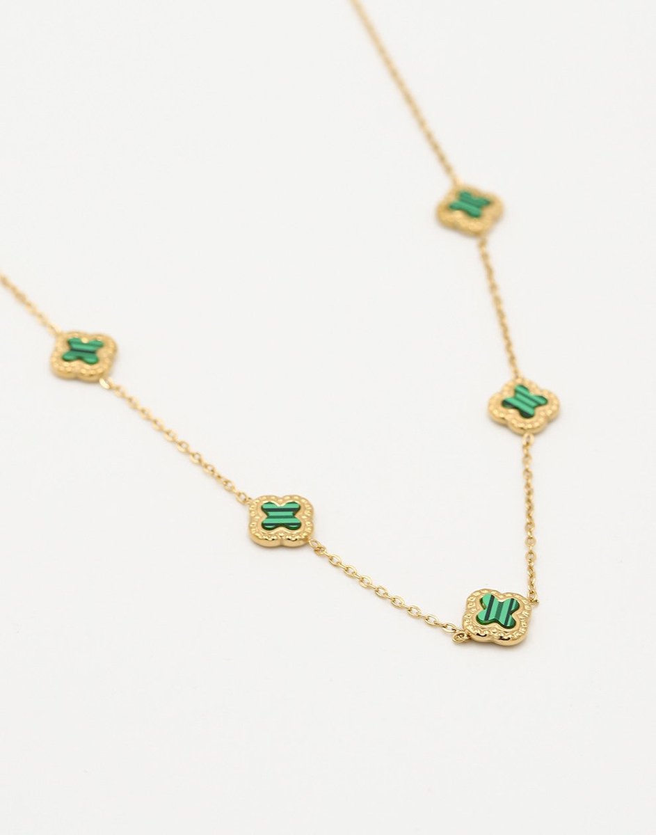 Ketting Klavers Smaragdgroen Goudkleurig - 40cm + 5cm verlengstuk - Stainless Steel - Glow Adora