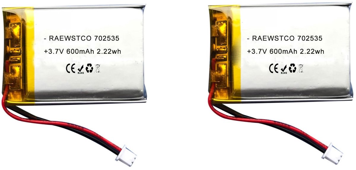 SolidKeus - Set van 2 Oplaadbare Lithiumbatterijen 3,7 V 600 mAh voor Diverse Apparaten