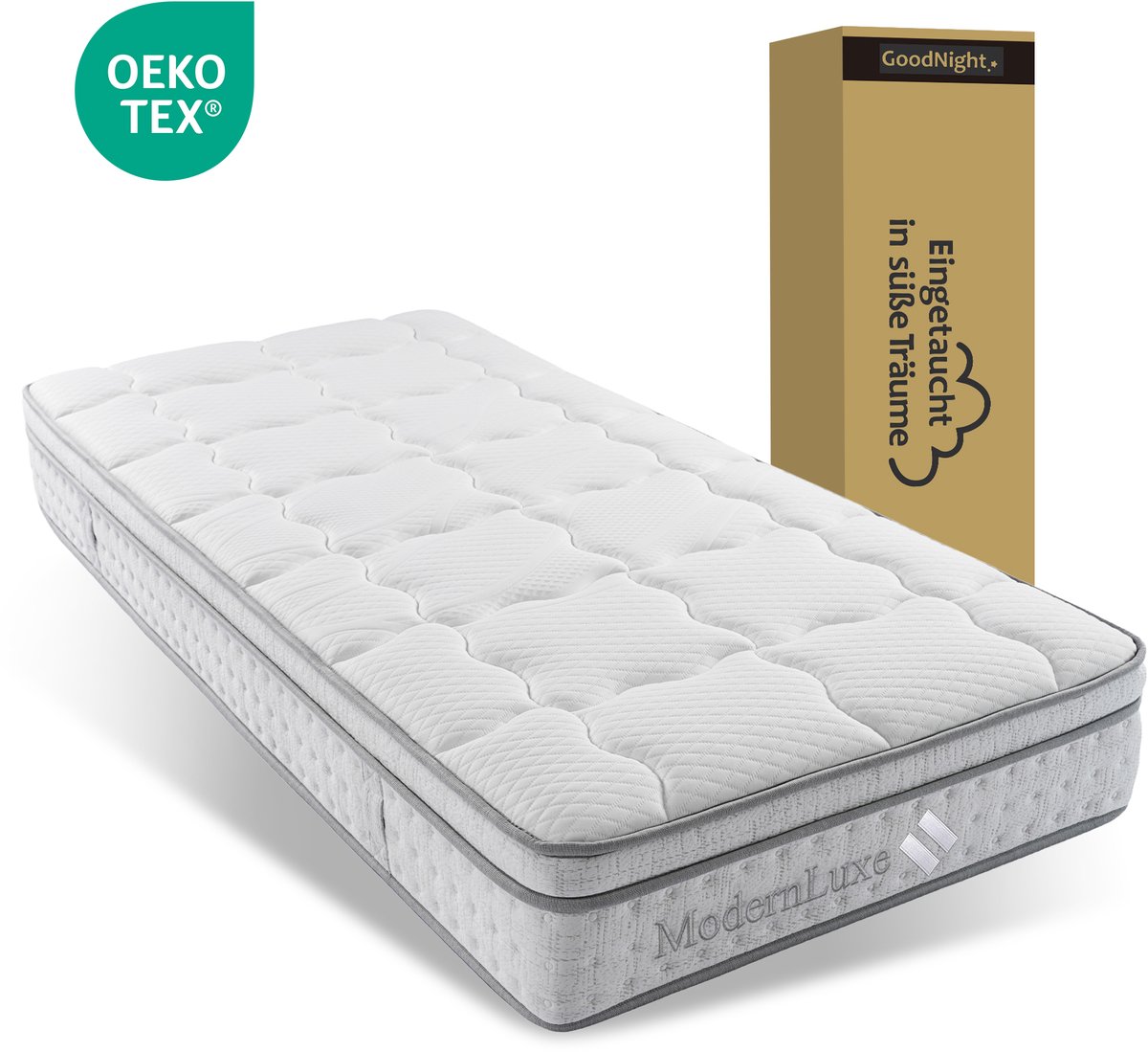Ropilly Pocketveringmatras 90x200 - Koudschuim Matras - Hybride - 7-Zonen - H3 - Eenpersoons - 90x200x25 cm - Wit/Grijs