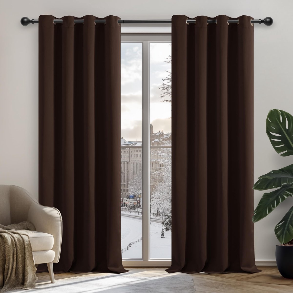 SolidKeus - Verduisterend Gordijn, 132x138 cm, 2 Stuks, Chocolade
